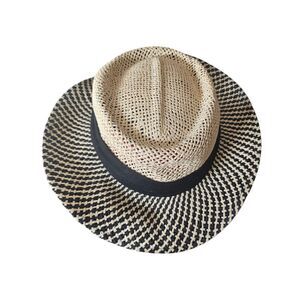 Scala Classics Panama Straw Hat Large/XL Woven Boater Fedora Black Band Coastal